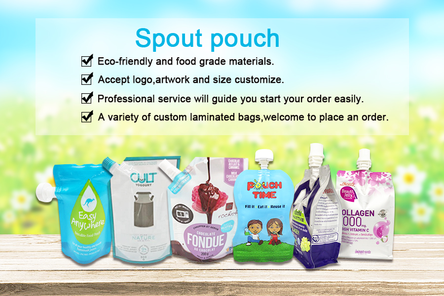 custom spout pouches  clear drink reusable food spout pouches